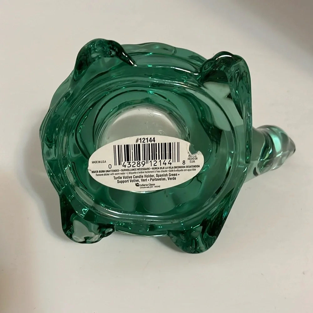 Vintage Indiana Glass Spanish green turtle votive tea light candleholder #12144